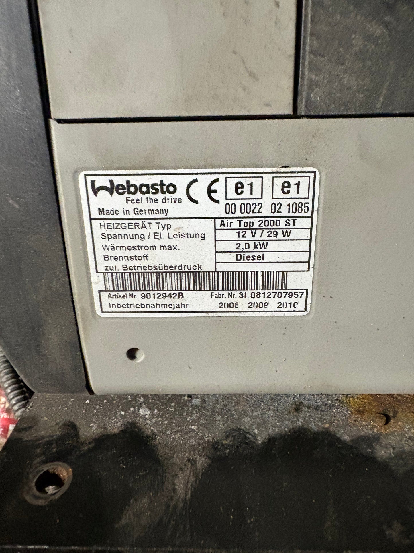 Chauffe cabine Webasto Air Top 2000 ST